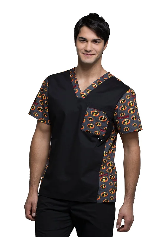 Cherokee Tooniforms Men's V-Neck The Incredibles Print Scrub Top Small Print