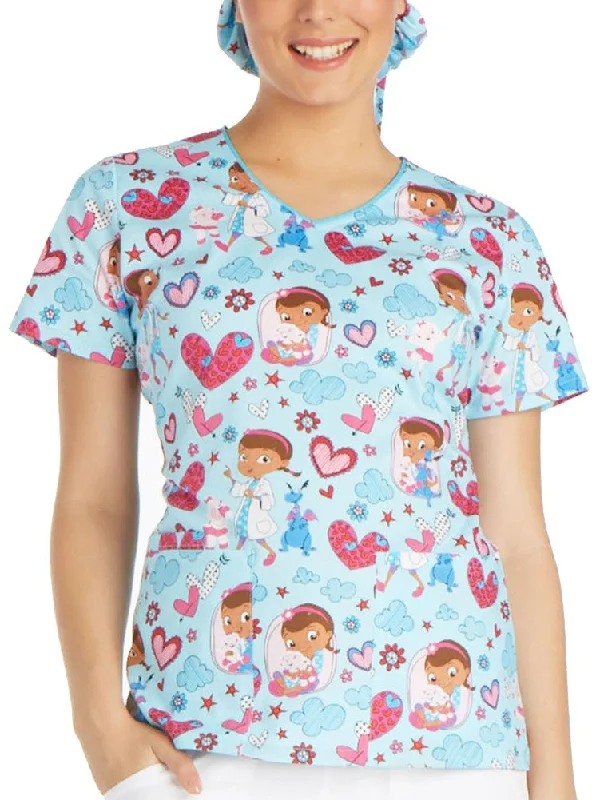 Tooniforms by Cherokee Women's V-Neck Doc McStuffins Print Scrub Top Medium Print