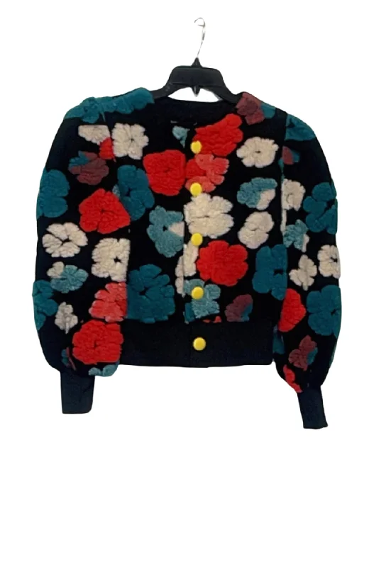 “Winter Bloom” Blue/Coral Cardigan