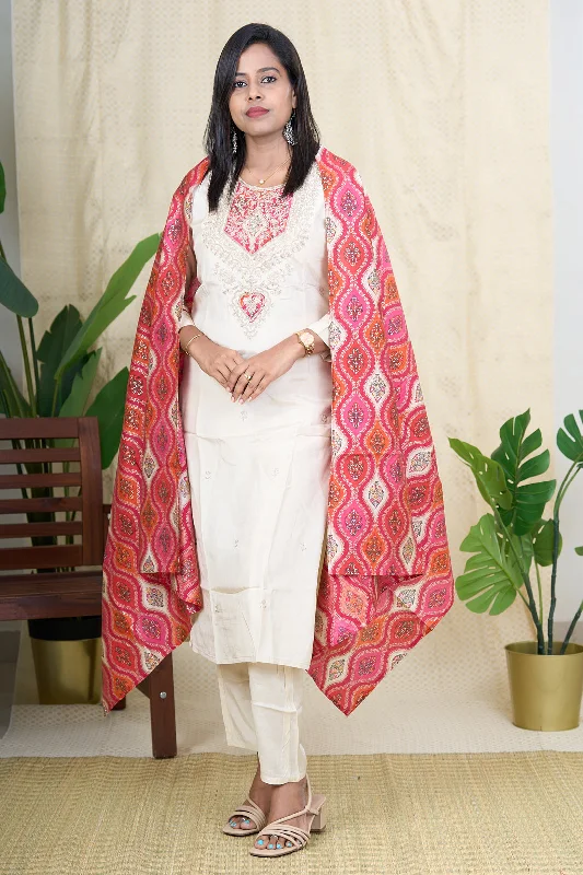 Designer Viscose Silk Kurta Set with Zari Embroidery and Dupatta