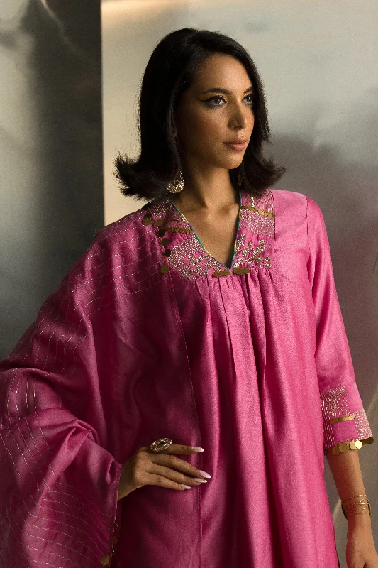 Bloom Pink V-Neck Kurta Set