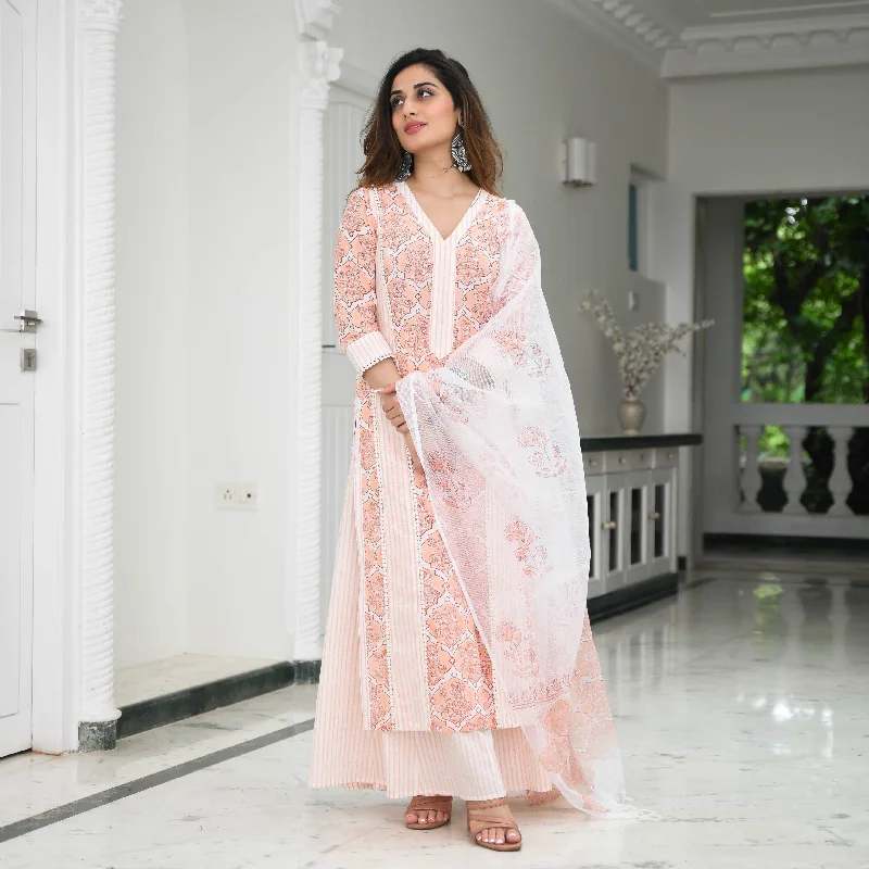 Bunaai Burnt Peach Printed Cotton Suit