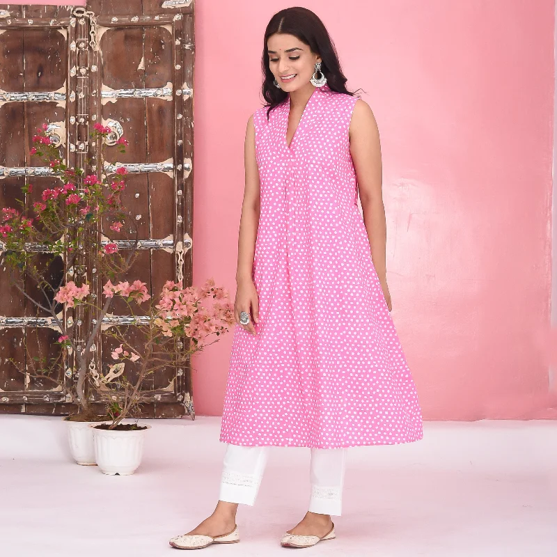 Bunaai Pink Polka Cotton Kurta Set