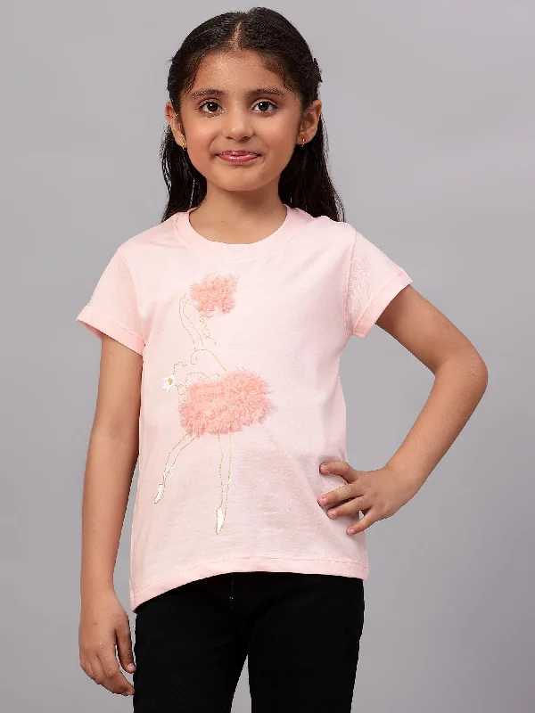 Girls Casual Pink Half Sleeves  T-Shirt