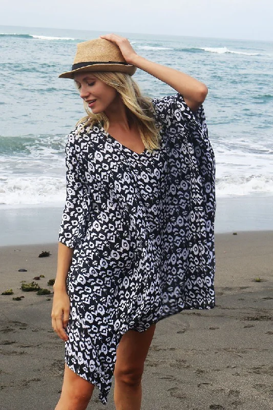 SHU-SHI Women's Short Beach Swimsuit Cover-Up - Floral Poncho Dress Kaftan Loose Top