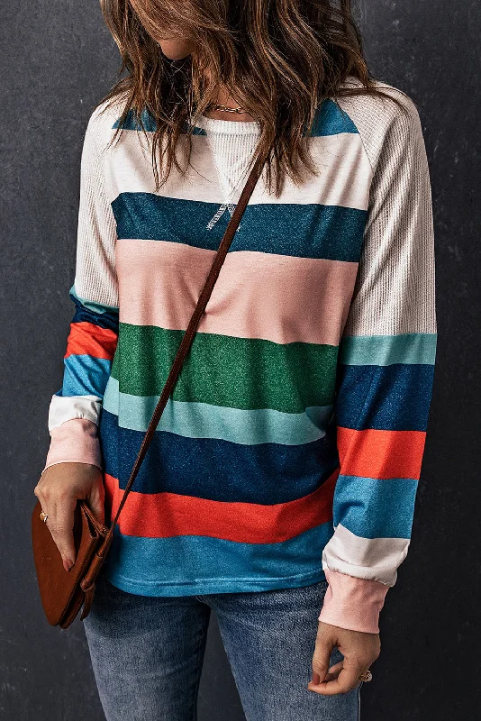 Striped Raglan Sleeve Round Neck Tee