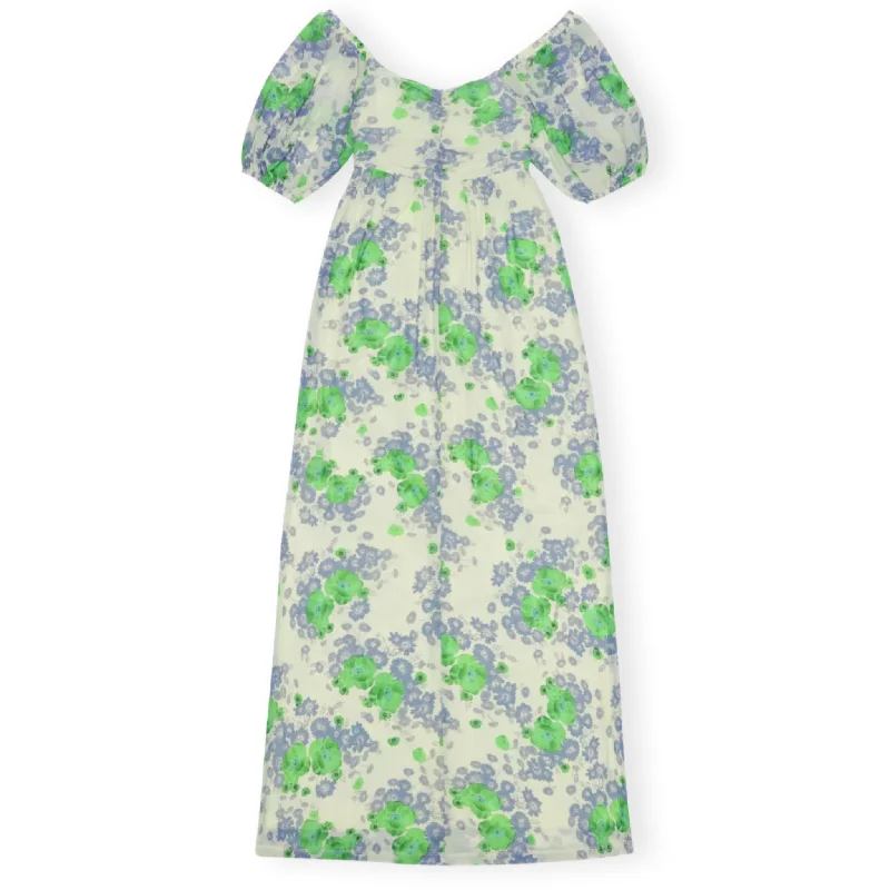 Printed Mesh Puff Sleeve Dress