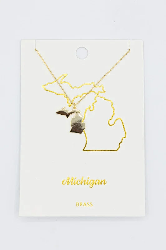 Michigan State Shaped Necklace for Women in Gold | NN0038-MIGD