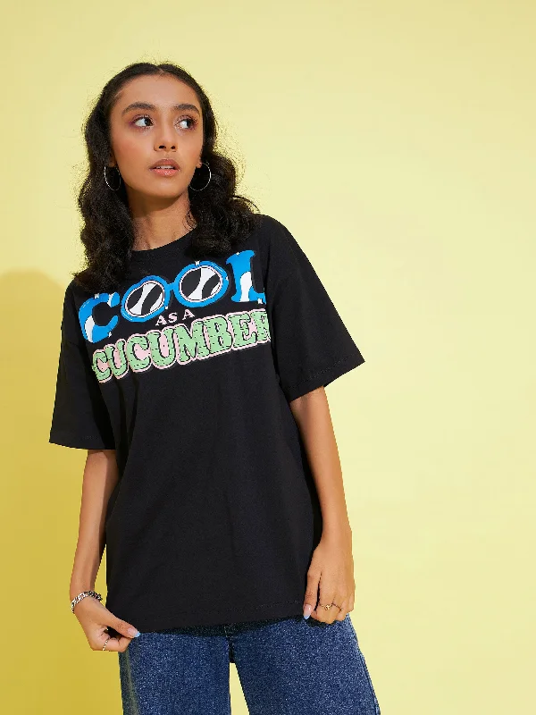 Girls Black Cool Cucumber Oversized T-Shirt