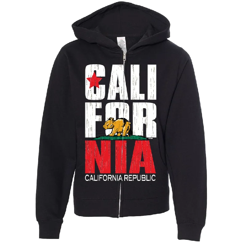 California Republic Vintage Retro Baby Bear Premium Youth Zip-Up Hoodie