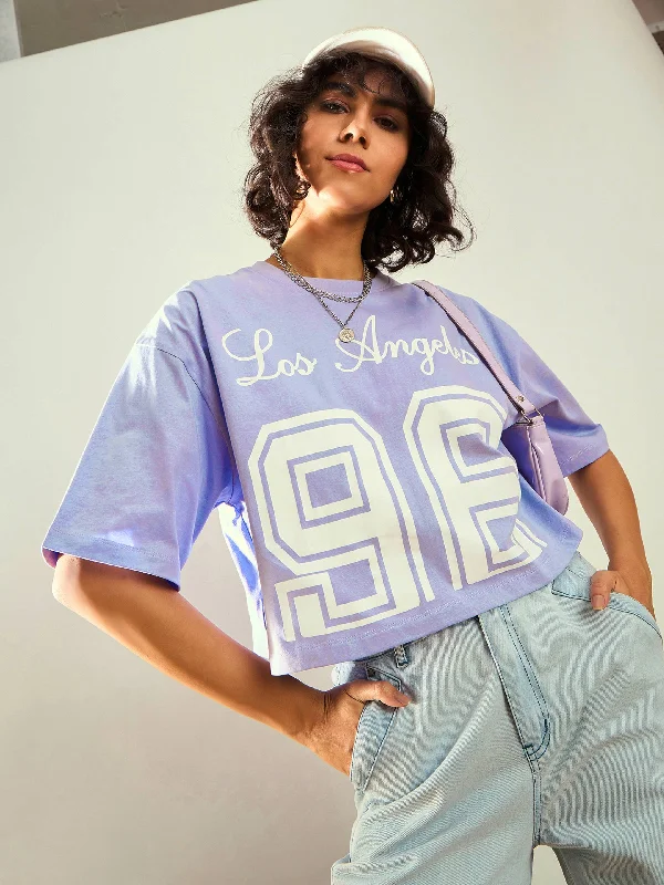 Women Lavender LOS ANGELES Printed Crop T-shirt