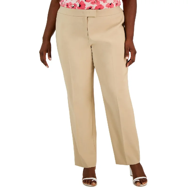 Anne Klein Womens Plus High Rise Khaki Straight Leg Pants