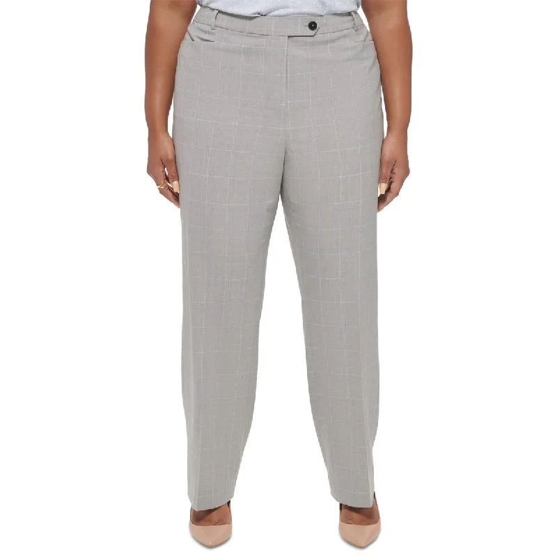 Calvin Klein Womens Plus Plaid Straight Legs Trouser Pants