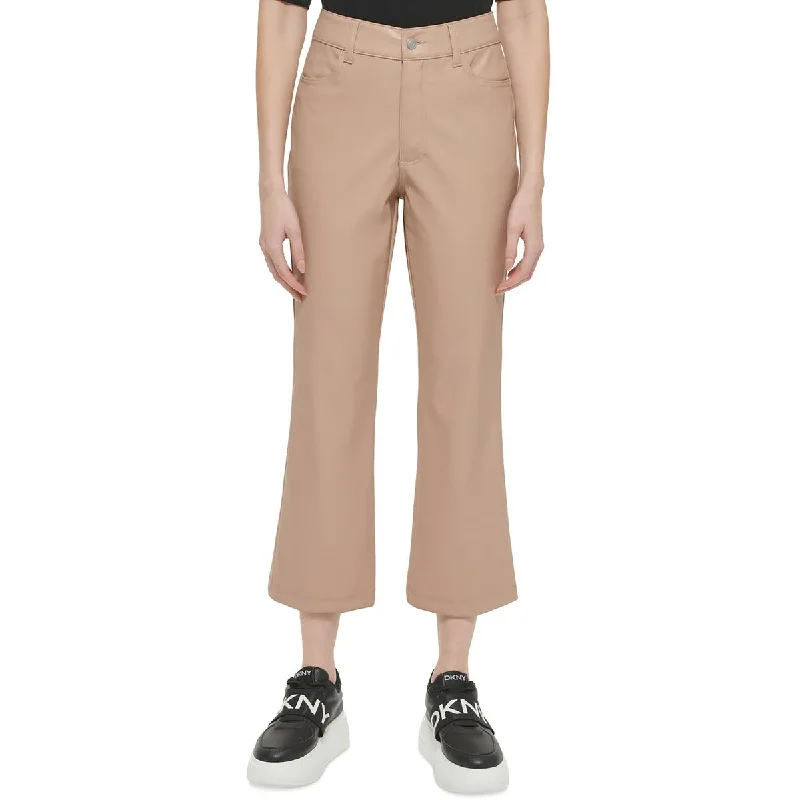 DKNY Womens Faux Leather High Rise Cropped Pants