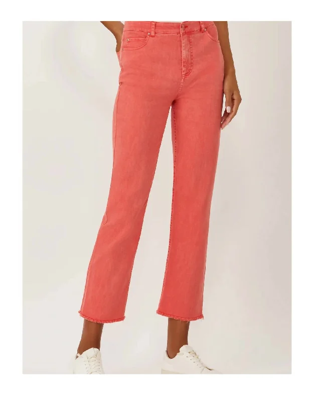 La Cienega Straight Leg Cropped Jean In Washed Scarlet